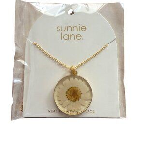 Real Daisy Flower Pendant Necklace Gold-Plated Chain Sunnie Lane Handmade Jewelr